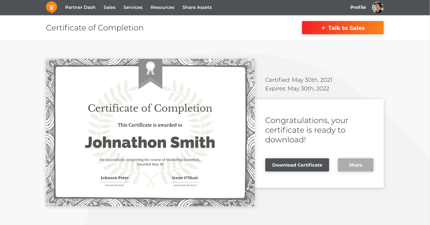 Can we give a Certificate of Completion?